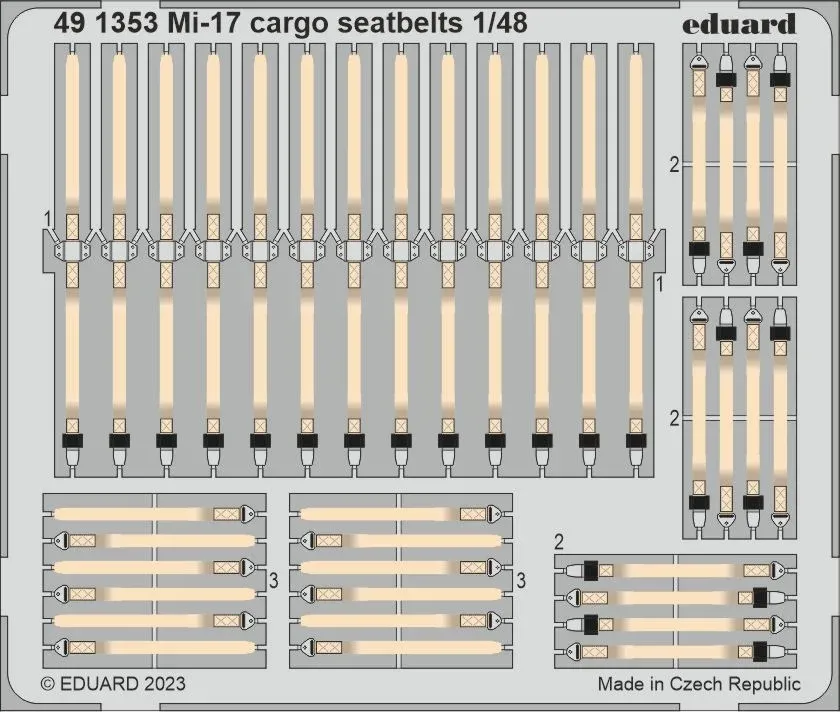 Fotoleptaná sada Eduard 491353 bezpečnostní pásy nákladového prostoru Mi-17 v měřítku 1/48