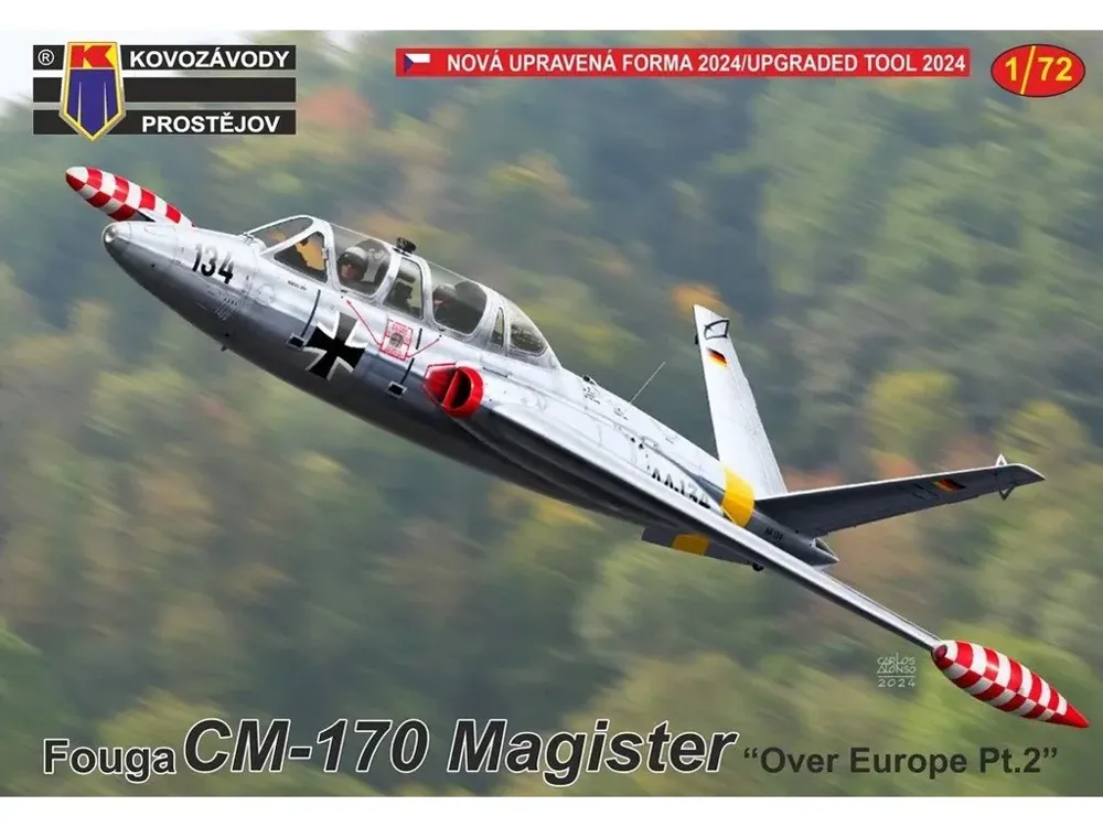 Krabice stavebnice Kovozávody Prostějov KPM0444 Fouga CM-170 Magister v měřítku 1/72