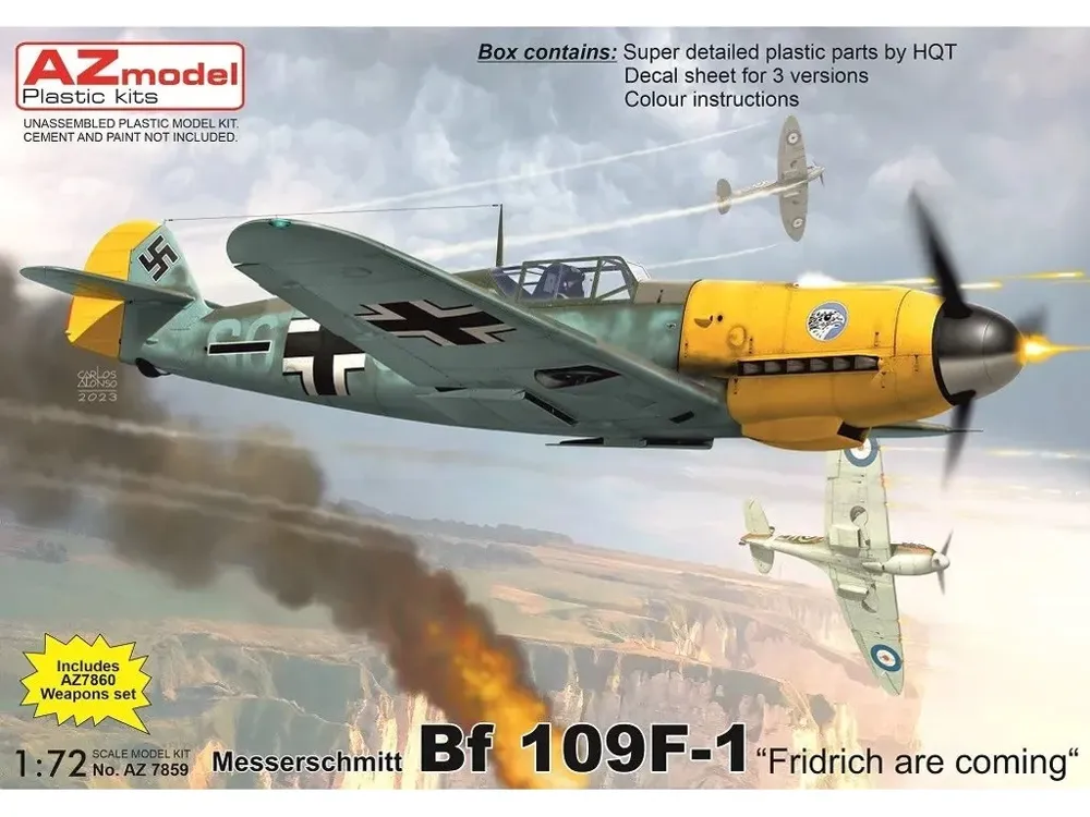 Krabice plastikové stavebnice AZ Model 1/72 Bf 109F-1 Fridrich are coming, kód AZ7859