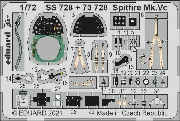 Barevný fotolept Eduard SS728 Zoom pro Spitfire Mk.Vc v měřítku 1/72