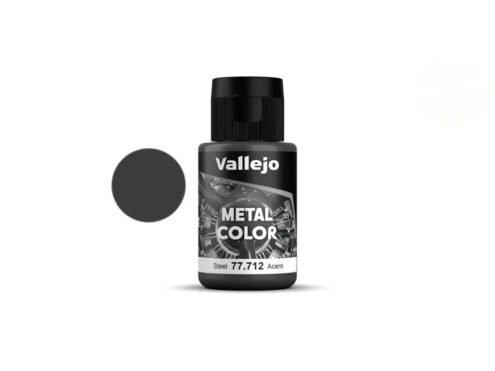 Lahvička akrylové metalické barvy Vallejo Metal Color 77712 ocel (Steel), 32 ml