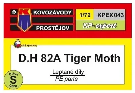 Sada fotoleptů Kovozávody Prostějov KPEX043 pro model D.H. 82A Tiger Moth v měřítku 1/72