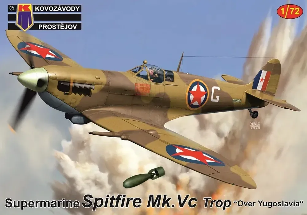 Krabice stavebnice Kovozávody Prostějov 1/72 Spitfire Mk.Vc Trop KPM0418 Over Yugoslavia