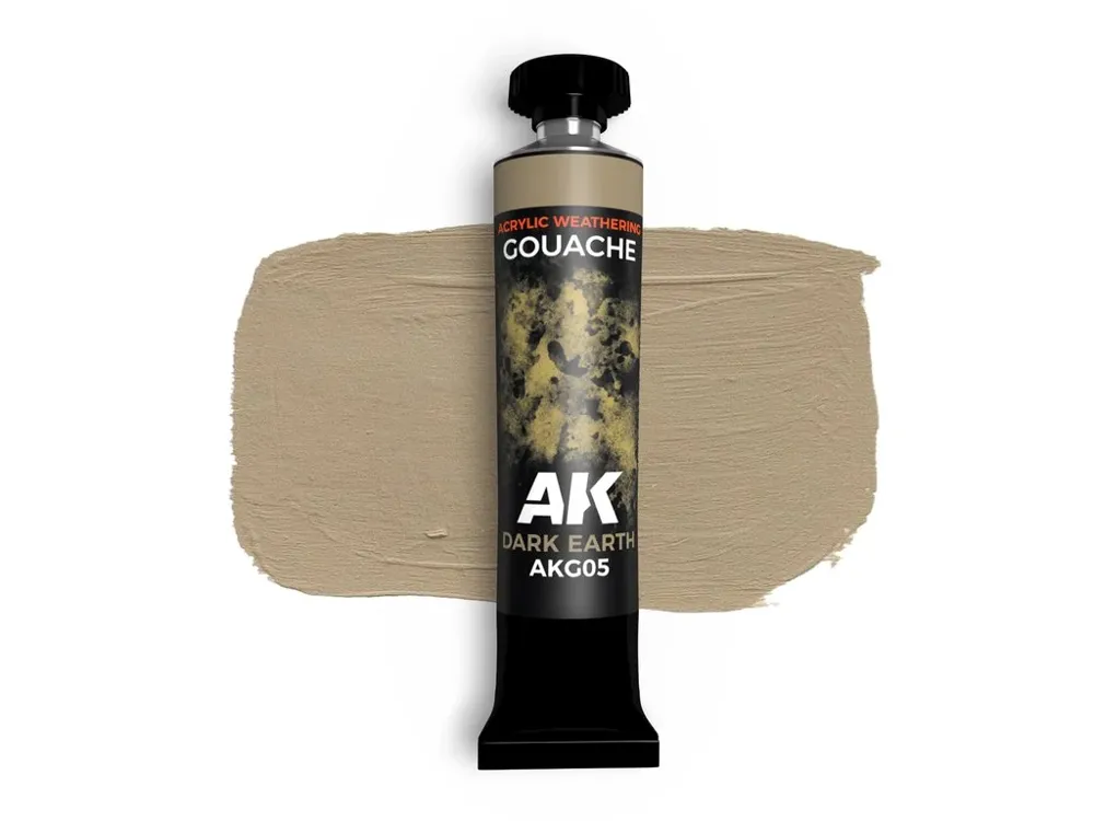 Balení kvašové barvy AK Interactive AK Gouache AKG05 tmavá zemina Dark Earth, 20 ml