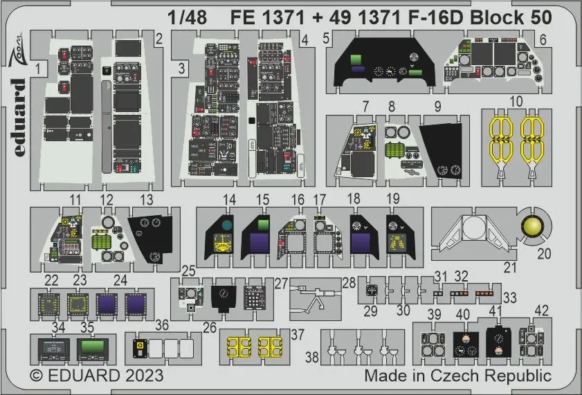 Barevný fotolept Eduard FE1371 Zoom pro F-16D Block 50 v měřítku 1/48