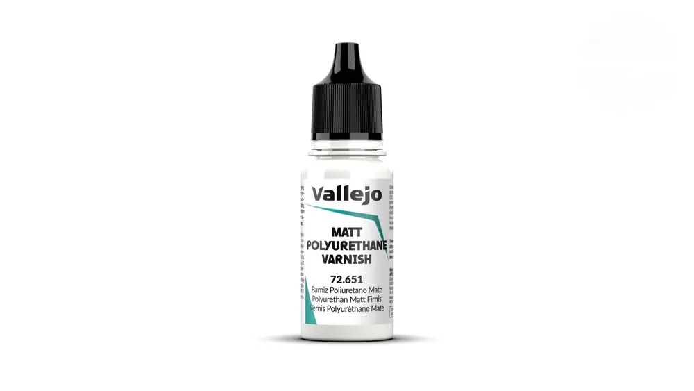 Lahvička matného polyuretanového laku Vallejo Varnish 72651 Matt Polyurethane Varnish 18 ml