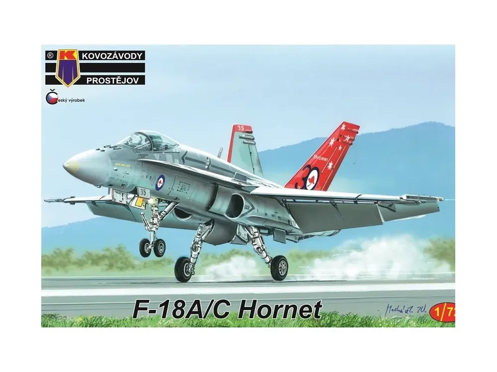 Krabice plastikové stavebnice Kovozávody Prostějov KPM0163 F-18A/C Hornet v měřítku 1/72
