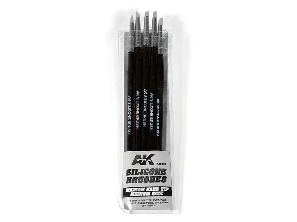 Sada pěti silikonových štětců AK Interactive AK Tools AK9086 střední tvrdosti