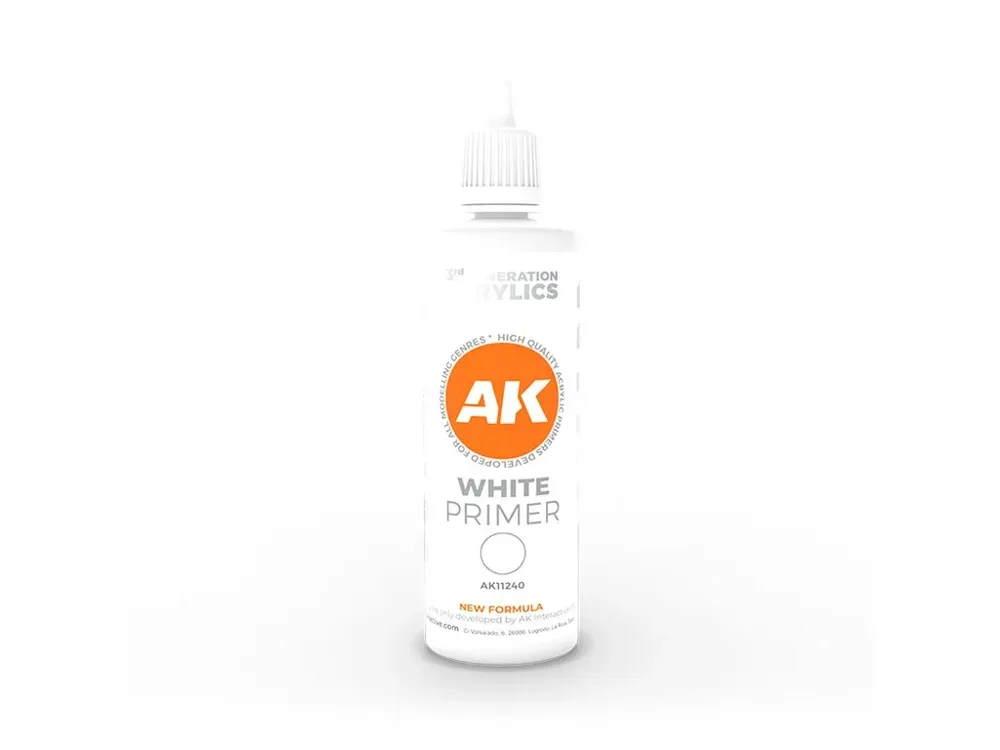 Lahvička akrylového primeru AK Interactive 3GEN AK11240 bílý, 100 ml