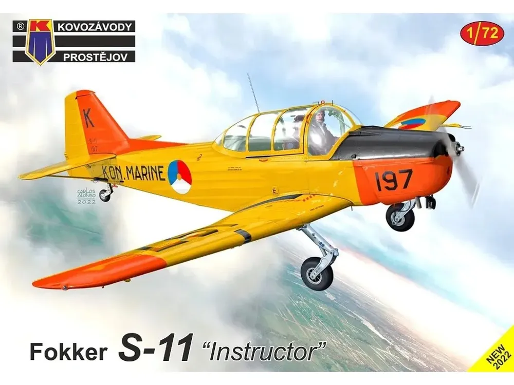 Krabice stavebnice Kovozávody Prostějov KPM0371 Fokker S-11 Instructor v měřítku 1/72