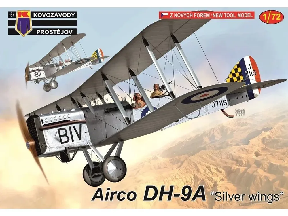 Krabice plastikové stavebnice Kovozávody Prostějov 1/72 Airco DH-9A Silver wings