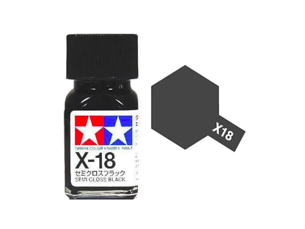Skleněná lahvička emailové barvy Tamiya Enamel X-18 černá pololesklá 10 ml