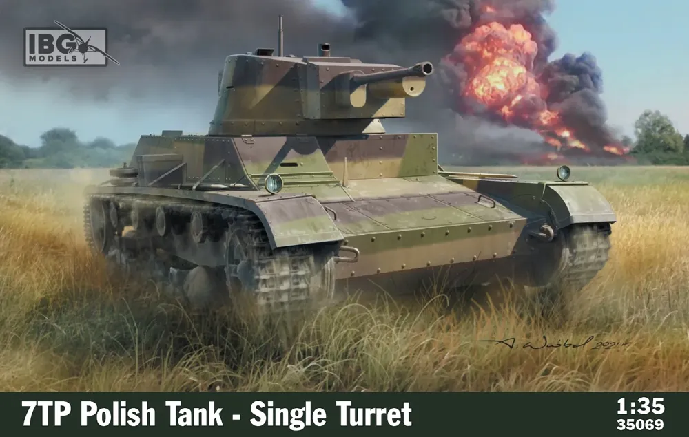 Krabice plastikové stavebnice IBG Models 35069 polský tank 7TP s jednou věží v měřítku 1/35