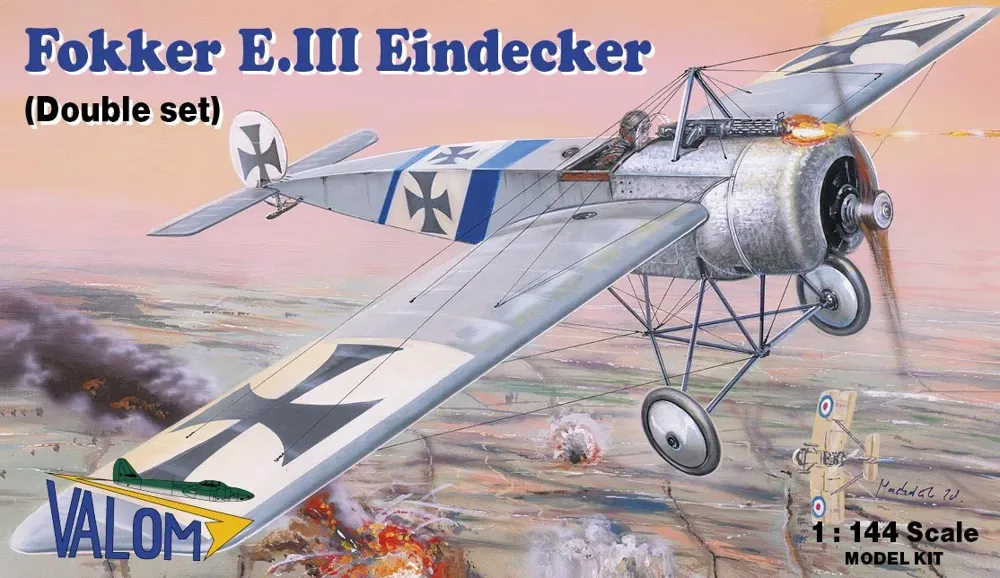 Krabice stavebnice Valom 14414 Fokker E.III Eindecker v měřítku 1/144, dvojbalení