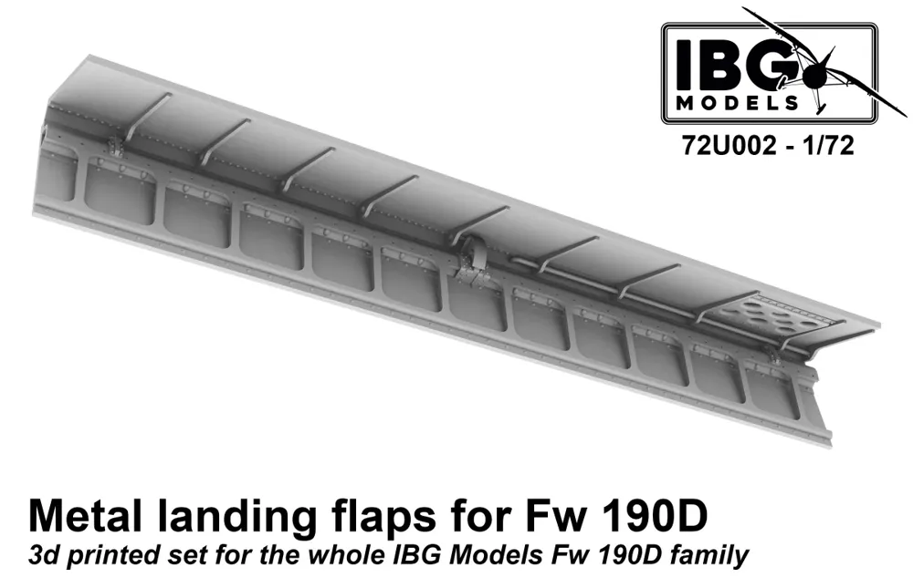 3D tištěná sada kovových vztlakových klapek IBG Models 72U002 pro Fw 190D v měřítku 1/72