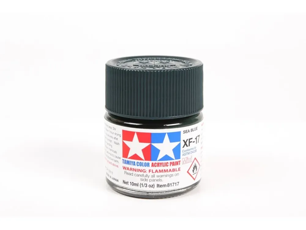 Lahvička akrylové barvy Tamiya Acrylic Mini XF-17 Sea Blue, námořní modrá matná, 10 ml