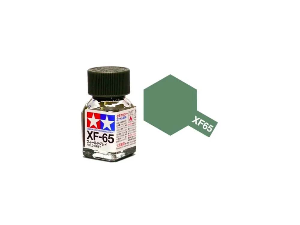 Skleněná lahvička emailové barvy Tamiya Enamel XF-65 polní šedá matná, 10 ml
