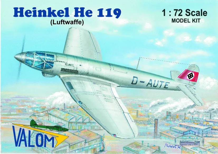 Krabice plastikové stavebnice Valom 72100 Heinkel He 119 V4 v měřítku 1/72