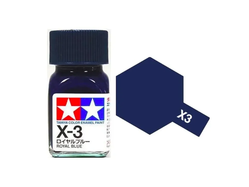 Skleněná lahvička emailové barvy Tamiya Enamel 80003 X-3 královská modrá 10 ml