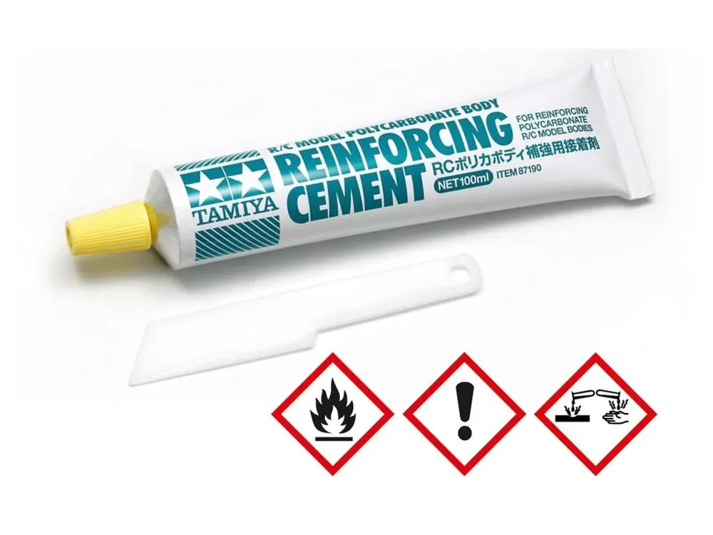 Balení lepidla Tamiya 87190 Polycarbonate Reinforcing Cement na polykarbonát, 100 g