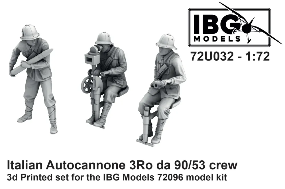 Sada figurek IBG Models 72U032 italská obsluha Autocannone 3Ro da 90/53 v měřítku 1/72, 3D tisk