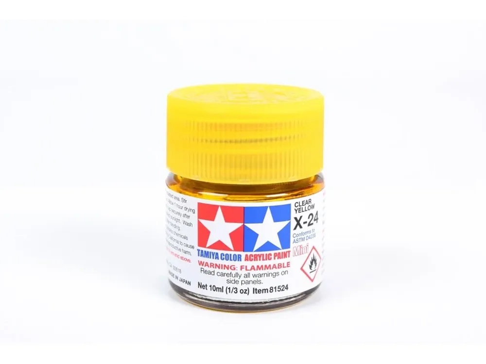 Skleněná lahvička akrylové barvy Tamiya Acrylic Mini X-24 Clear Yellow 10 ml