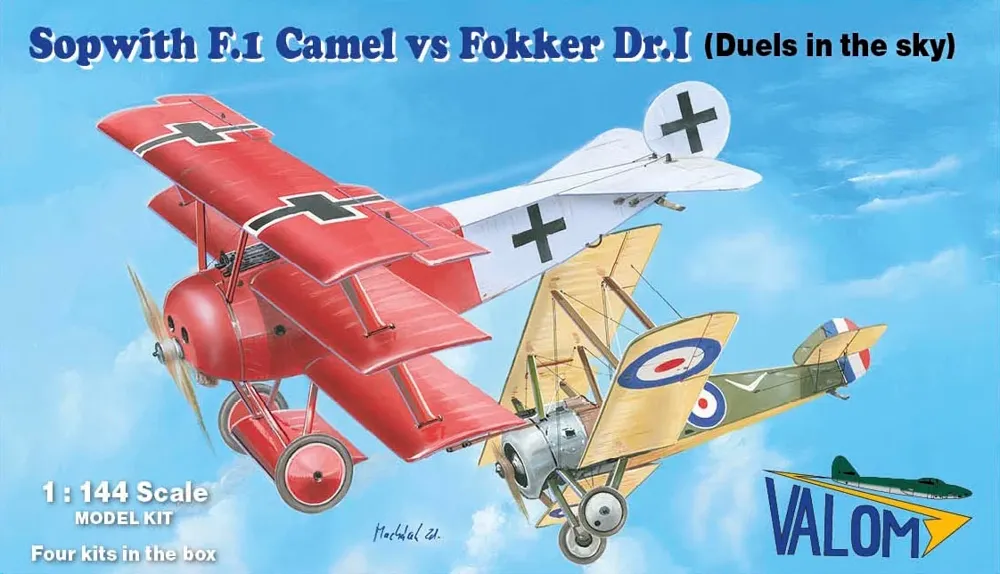 Krabice stavebnice Valom 1/144 Sopwith F.1 Camel vs. Fokker Dr.I, dvojbalení Duels in the Sky