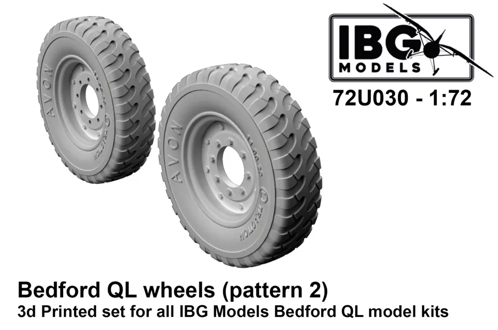 3D tištěná kola IBG Models 72U030 pro Bedford QL 1/72 s dezénem Pattern 2