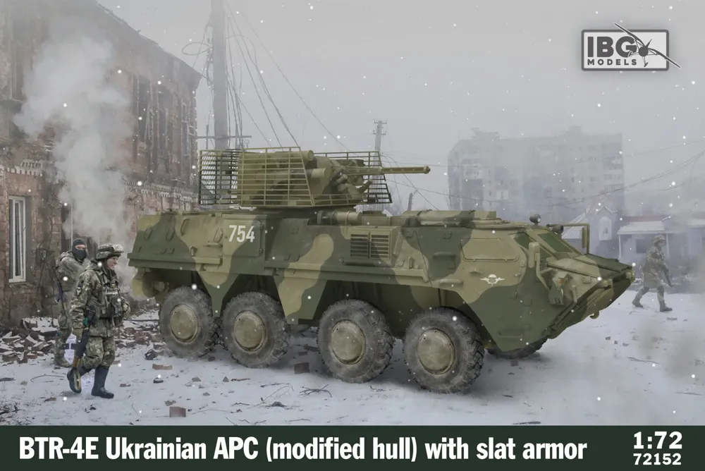 Krabice plastikové stavebnice IBG Models 72152 BTR-4E s mřížovou ochranou v měřítku 1/72