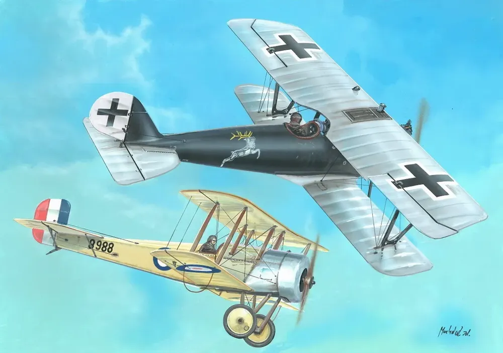 Krabice stavebnice Valom 14436 Bristol Scout D vs Pfalz D.IIIa v měřítku 1/144
