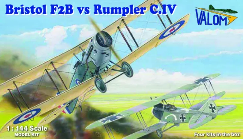 Krabice stavebnice Valom 1/144 Bristol F2B vs Rumpler C.IV, dva modely letadel 1. světové války