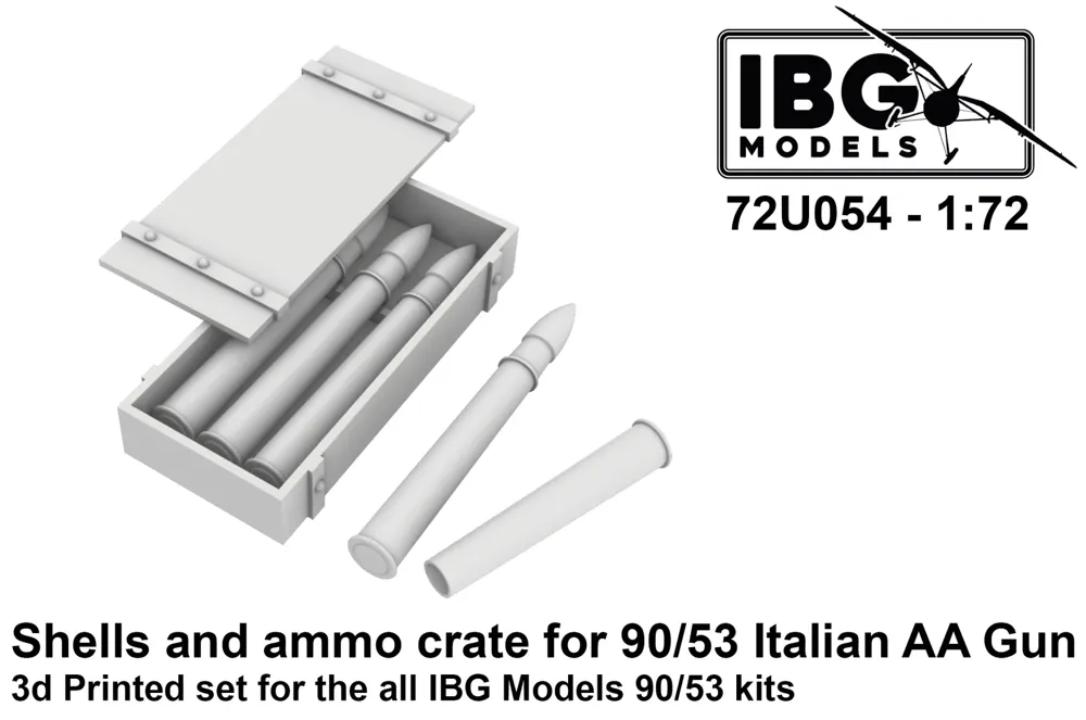 Doplňková sada IBG Models 72U054 1/72 – granáty a bedny na munici pro kanón 90/53