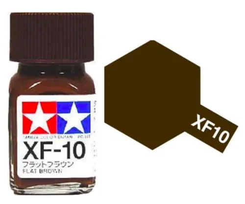 Skleněná lahvička emailové barvy Tamiya Enamel 80310 XF-10 matná hnědá, 10 ml