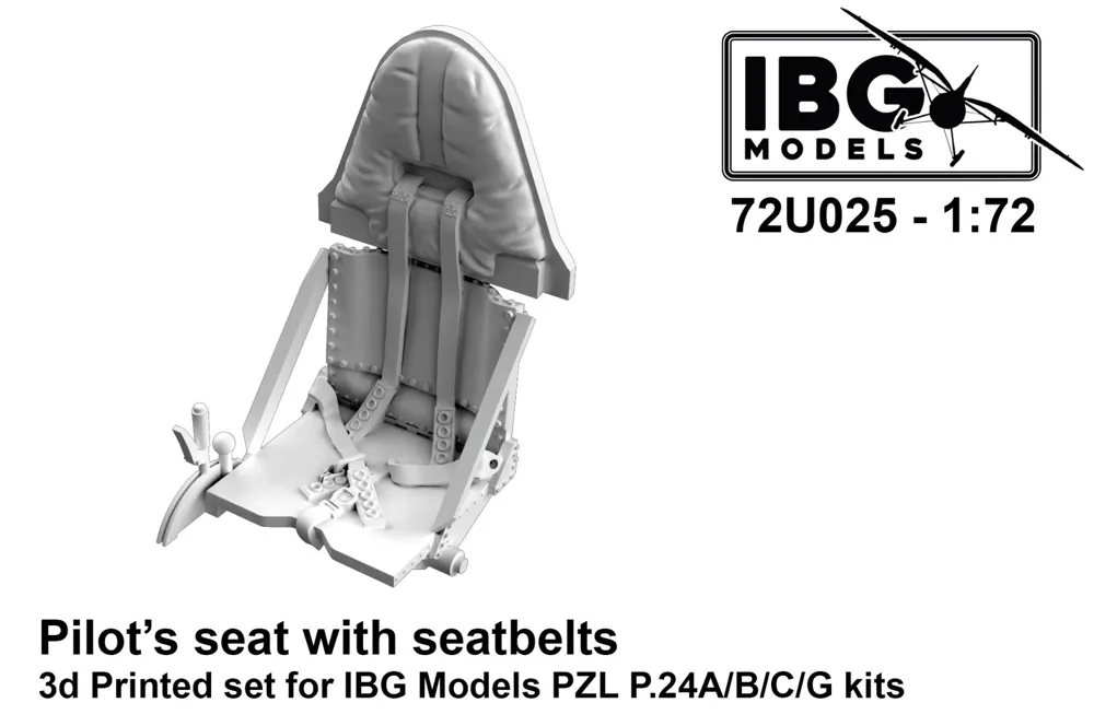 3D tištěná pilotní sedačka s pásy IBG Models 72U025 pro PZL P.24 v měřítku 1/72