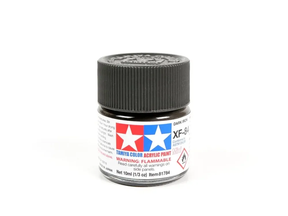 Skleněná lahvička akrylové barvy Tamiya Acrylic Mini XF-84 Dark Iron 10 ml