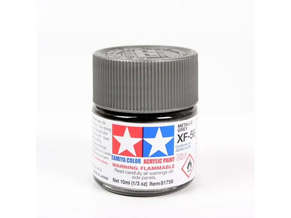 Skleněná lahvička akrylové barvy Tamiya Acrylic Mini 81756 XF-56 metalická šedá, 10 ml