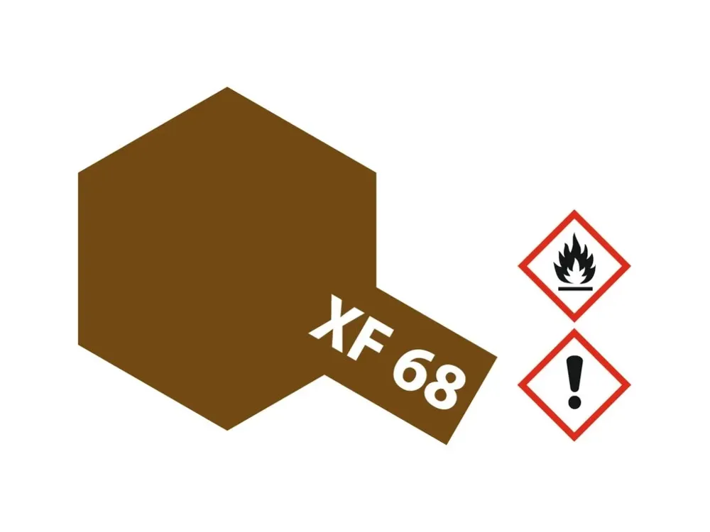 Skleněná lahvička akrylové barvy Tamiya Acrylic Mini XF-68 NATO Brown 10 ml
