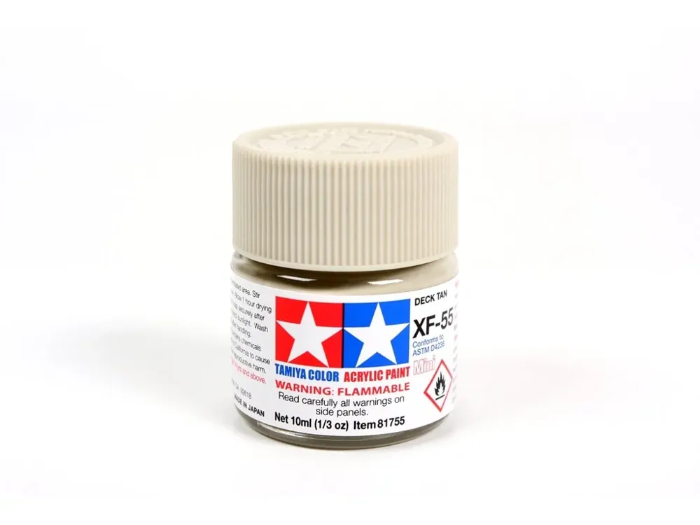 Skleněná lahvička akrylové barvy Tamiya Acrylic Mini XF-55 Deck Tan 10 ml