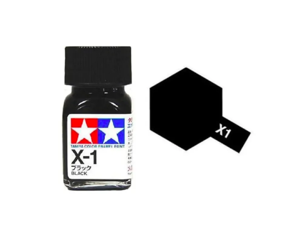 Skleněná lahvička emailové barvy Tamiya Enamel 80001 X-1 Black 10 ml