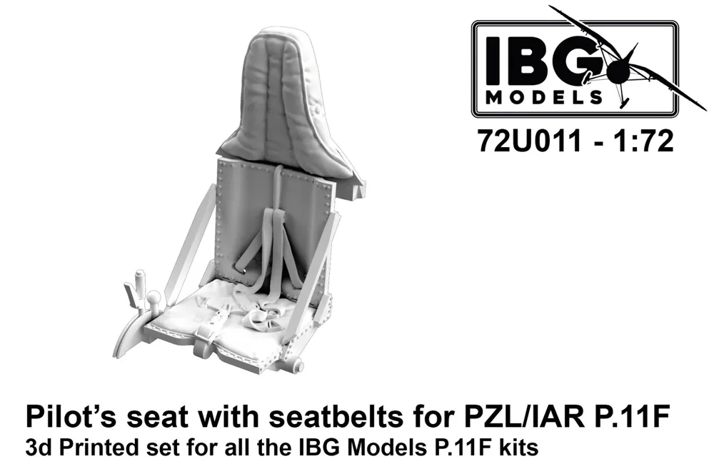 3D tištěná pilotní sedačka s pásy IBG Models 72U011 pro PZL/IAR P.11F v měřítku 1/72