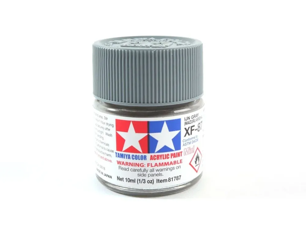 Skleněná lahvička akrylové barvy Tamiya 81787 Acrylic Mini XF-87 šedá IJN Maizuru Arsenal 10 ml