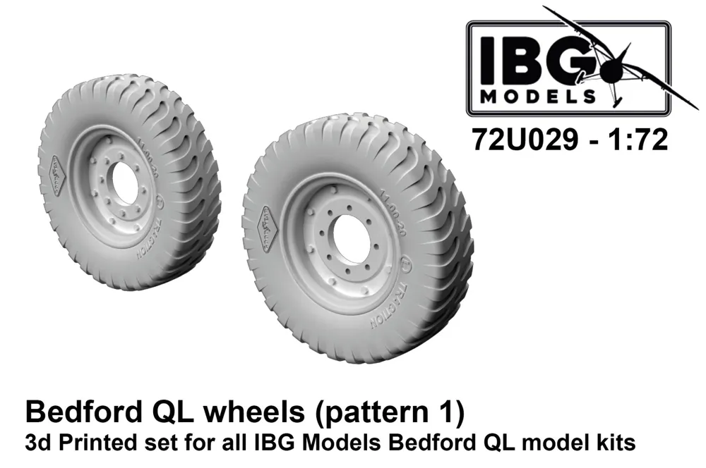 Sada 3D tištěných kol IBG Models 72U029 pro Bedford QL v měřítku 1/72, dezén Pattern 1