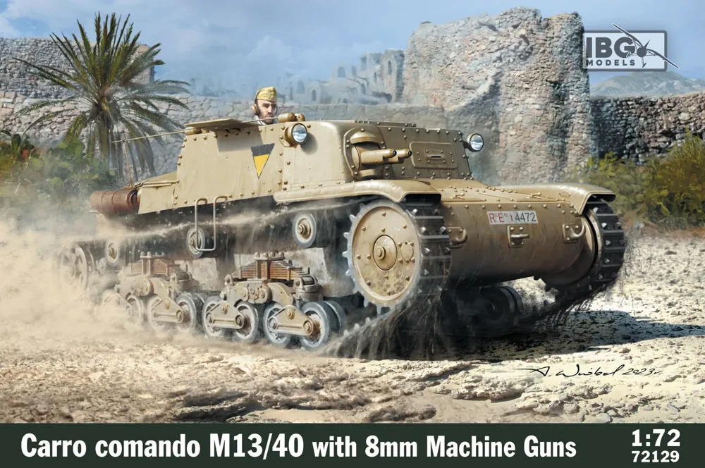 Krabice plastikové stavebnice IBG Models 72129 Carro Comando M13/40 v měřítku 1/72