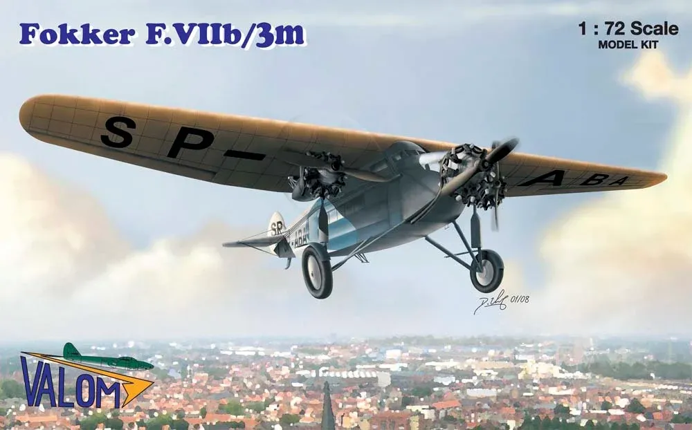 Krabice plastikové stavebnice Valom 72037 Fokker F.VIIb/3m v měřítku 1/72