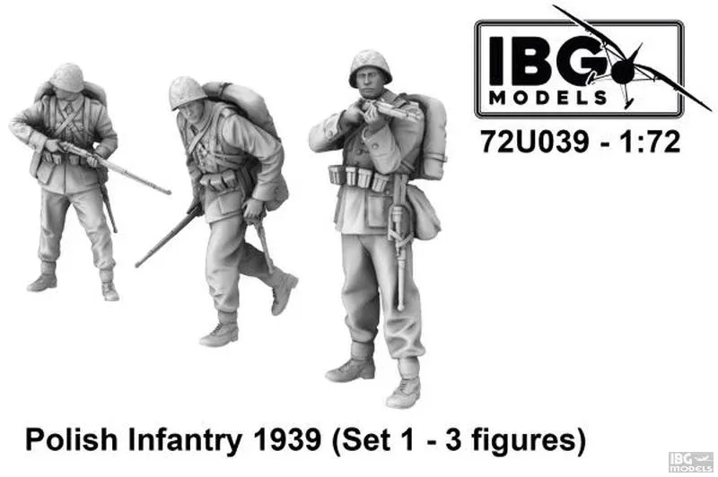 Sada figurek IBG Models 72U039 polská pěchota 1939 v měřítku 1/72, tři 3D tištěné figurky