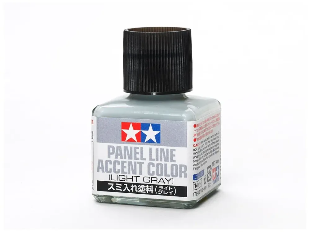 Lahvička Tamiya 87189 Panel Line Accent Color světle šedá se štětcem ve víčku