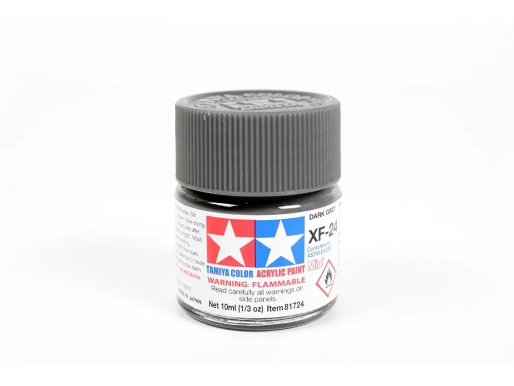 Skleněná lahvička akrylové barvy Tamiya Acrylic Mini XF-24 Dark Grey 10 ml