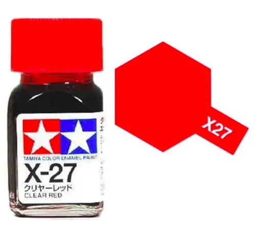 Skleněná lahvička emailové barvy Tamiya 80027 X-27 Clear Red průhledná červená, 10 ml