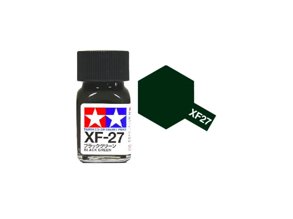 Skleněná lahvička emailové barvy Tamiya Enamel XF-27 černozelená matná, 10 ml