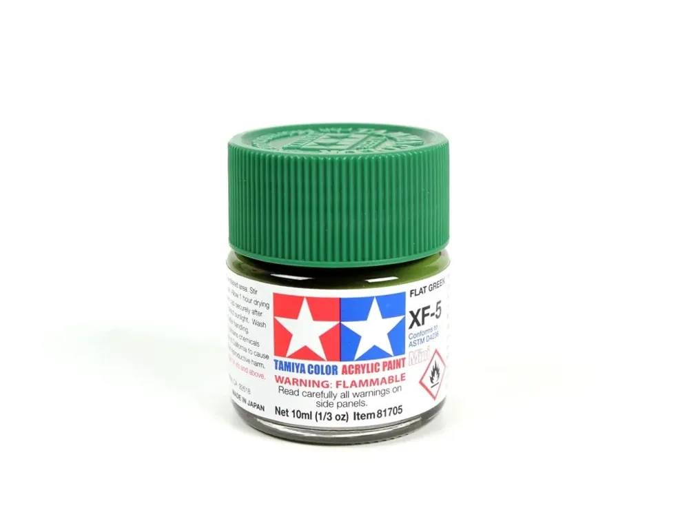 Skleněná lahvička akrylové barvy Tamiya Acrylic Mini XF-5 zelená matná 10 ml